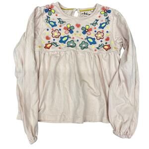 Mini Boden Embroidered Girls 7-8 Blouse Bishop Sleeves